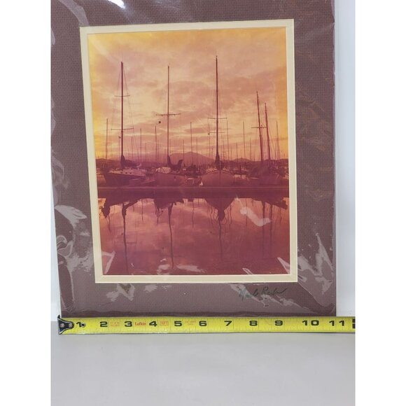 Vintage Mark Reuben Gallery San Francisco Matted Docked Boats Mountains - Picture 7 of 8